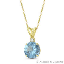 Round Cut Simulated Aquamarine &amp; Clear Cubic Zirconia CZ 14k Yellow Gold Pendant - £55.36 GBP+