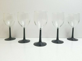 5 Luminarc 6 3/4&quot; Black Hex Stem VTG Elegant Wine Dining Romantic Gift Glasses - £29.17 GBP