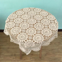 Vintage Handmade Tablecloth Crochet Square Lace Tablecloth Cotton Floral... - £13.99 GBP