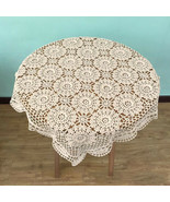 Vintage Handmade Tablecloth Crochet Square Lace Tablecloth Cotton Floral... - $24.30 CAD