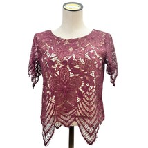Express Top Women&#39;s S Wine Lace Attached Shell Short Sleeve - $18.81
