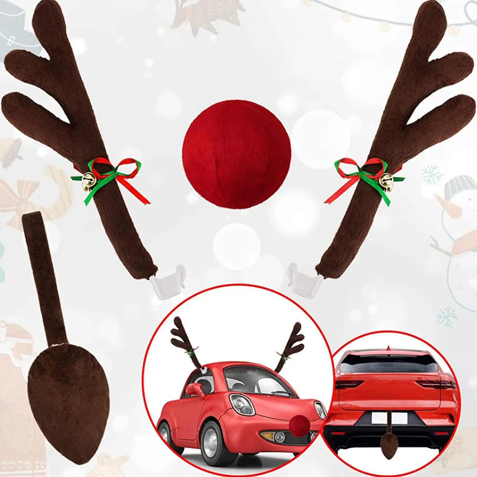 Christmas Reindeer Antlers Car Decoration Kit Party Accessory for Truck Van - £16.87 GBP