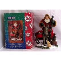 Vintage Christmas Santa Tabletop Fabric Mache Figurine Reindeer Animals 12&quot; - £15.49 GBP