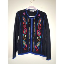 1990s Gina Peters Paisley Floral Whimsical Art To Wear Rainbow Zip Cardi... - $30.00