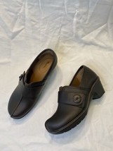 Thom McAn Womens Heeled Clogs Brown Size 9.5 Wide Hook &amp; Loop Strap  - £21.65 GBP