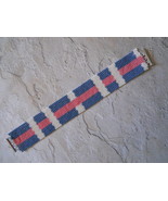 Bracelet, &quot;Plaid&quot; Motif, Blue / Pink / White Peyote Stitch, Tube Clasp - $39.00