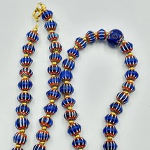 Antique venetian inspired blue chevron beads long strand necklace 24inch... - $50.49 CAD