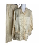 Vintage Delicates Satin Pajama Top Pants Set M Yellow Pockets Buttons El... - £29.29 GBP