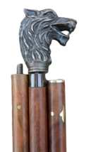 Solid Vintage Wolf Head Handle Brown Wooden Walking Stick Cane - £27.51 GBP
