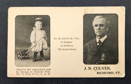 antique CALLING CARD richford vt CULVER civil war post #70 GAR Co H 11th... - £54.36 GBP