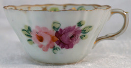 Nice Porcelain Tea / Coffee Cup with  Hand Painted Pink &amp; Purple Flowers - £15.97 GBP