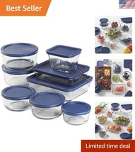 16-Piece Glass Storage Containers Set with Navy SnugFit Lids - Microwave... - $51.50