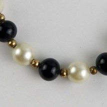 Vintage Faux Pearl & Black Bead Necklace Brass Spacer Beads Fashion Jewelry 24" image 2