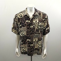 Island Blue Button Up Hawaiian Shirt Men&#39;s Size XL Rayon Short Sleeve Brown   - £8.55 GBP