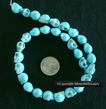 16&quot; Turquoise skull beads day of the dead reconstituted Howlite 30 pcs  ... - £3.05 GBP