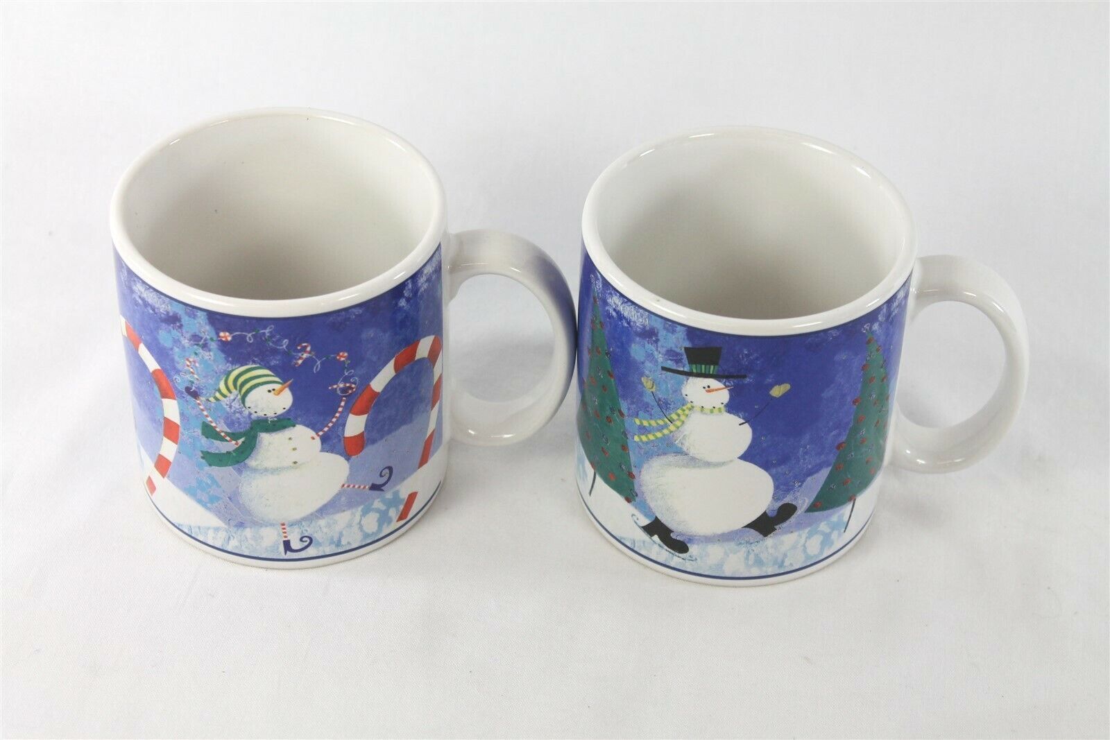Primary image for Set 2 Oneida Snow Pals Christmas Tree Snowman Mugs Coffee Hot Chocolate
