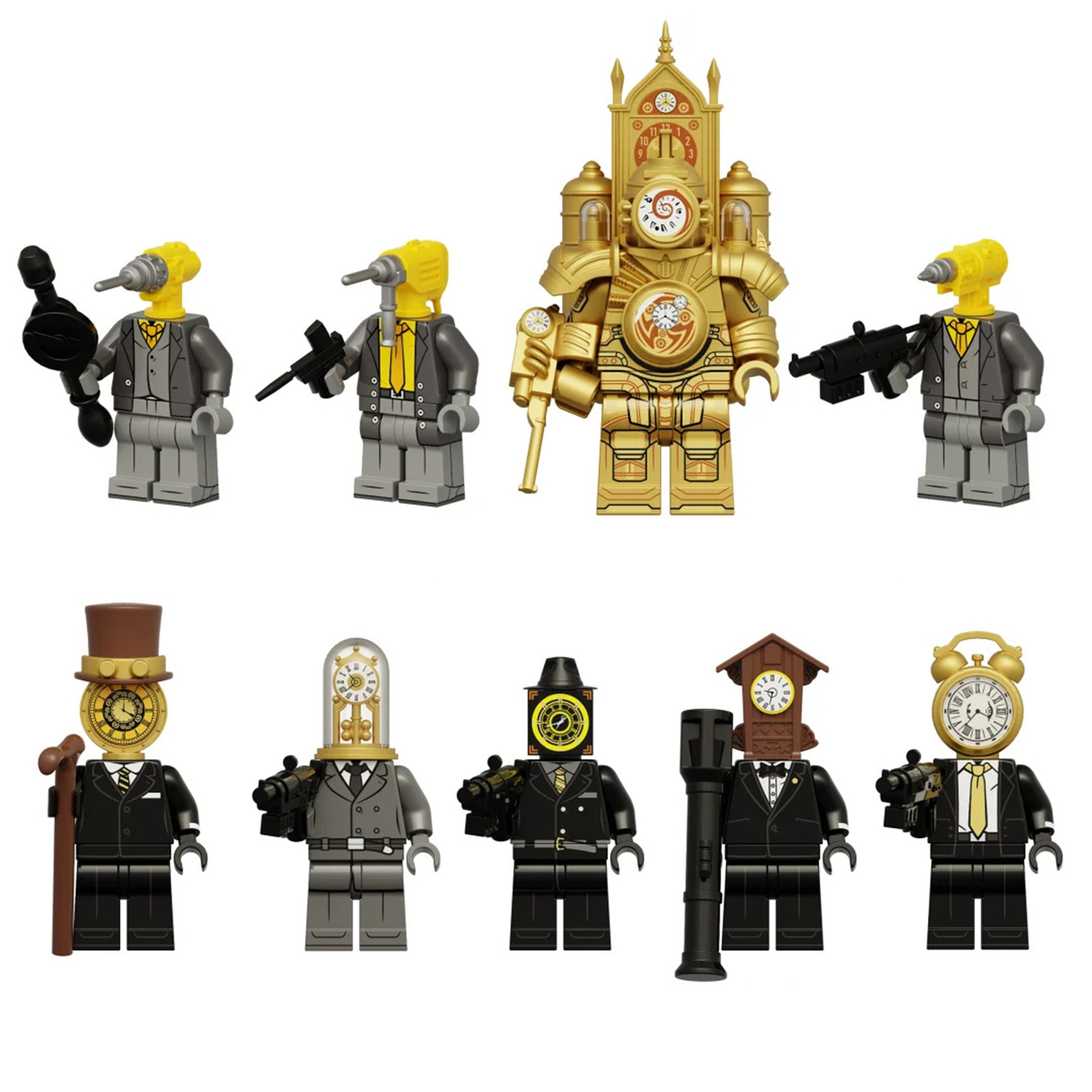 9Pc Skibidi Toilet Minifigure Titan Clock Man Bell Man Wall Clock Man Mini Block