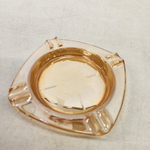 Vintage Square Amber Carnival Glass ASHTRAY Floral Pattern On Bottom 4 - £10.06 GBP