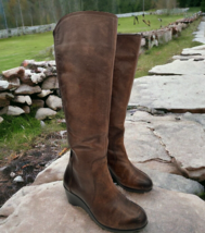 michelle d mid-calf boots brown leather women&#39;s 6.5M zipper stretch back... - $468.09 MXN