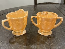 Vintage Fire King Oven Ware Peach Luster Laurel Leaf Cream and Sugar Bow... - $14.84