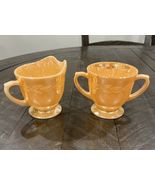 Vintage Fire King Oven Ware Peach Luster Laurel Leaf Cream and Sugar Bow... - $20.71 CAD