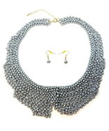 GREY BEADED COLLAR BIB  ELEGANT NECKLACE DROP DOWN FRENCH FISH HOOK EARR... - €7,26 EUR