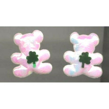 Shamrock Teddy Button EARRINGS-Irish Luck Jewelry-Puffy White - £3.84 GBP
