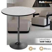 Adjustable Height Bar Table Sliver Wood Round Tabletop Chrome Base Pub K... - $132.99