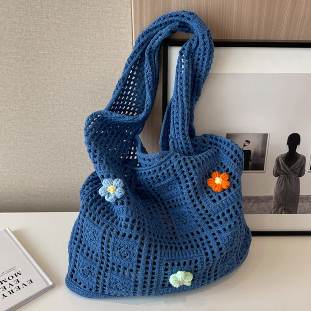 Women  Bag  Designer Knitting Tote Bag Large Capacity Clutch Bag Flower Simple F - $65.69