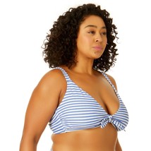 Time and Tru Womens Large Blue White Textured Stripe Bikini Top - $14.86