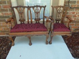 Vintage Carved W Chair Children&#39;s Chippendale claw feet settee + chair set - £404.50 GBP