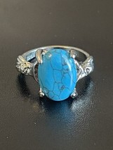 Trendy Turquoise Stone S925 Silver Plated Woman Ring Size 6.5 - $12.87