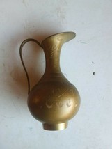 Antique brass jug  handcraft vintage artisanal engraved handmade copper ornament - £11.61 GBP