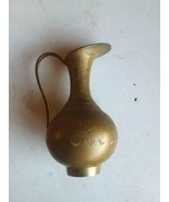 Antique brass jug  handcraft vintage artisanal engraved handmade copper ornament - $20.30 CAD