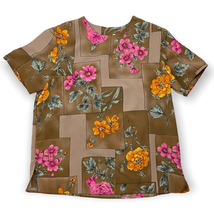VTG Brown Floral Top - Medium - Abstract Retro Pink Flowers 90&#39;s Maggie Sweet  - £14.38 GBP