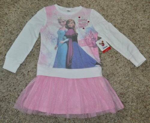 Primary image for Girls Dress Disney Frozen Elsa Anna White Pink Long Sleeve Terry Tulle JB-size 5