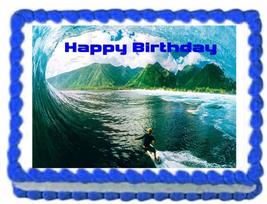 Surfing Image Happy Birthday Edible Cake Topper - $15.47