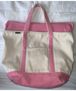 Lands End Large Pink Canvas Tote Bag Zip Top with Interior Compartments - $29.69