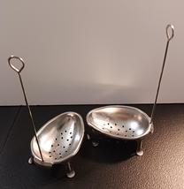 Vintage Pair Footed Steel Tea Bag Strainer w/ Handle or Egg Strainer Kitchenware - £15.88 GBP