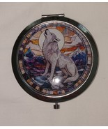 Round Metal Purse Compact Mirror Wolf Design - $19.72 CAD