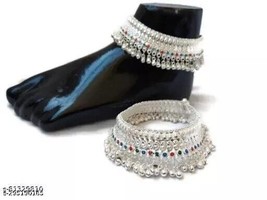 Indian Women Silver Plated Anklets Traditional Belly Dance Feet Bracelet Wedding - £22.43 GBP
