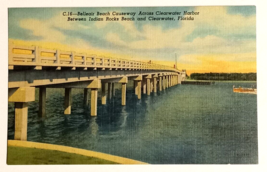 Belleair Beach Causeway Clearwater Bridge FL Linen Curt Teich Postcard c... - $7.99