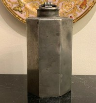 Exceptional Antique Octagonal Screw Top Lidded Pewter Canister - $345.51
