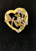 Signed Kenneth Cole Heart Shaped Brooch Pin Dragonfly Flower Rhinestone ... - $19.99