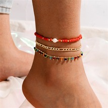 Pearl & Red Howlite Multicolor Acrylic Stretch Anklet Set - £10.97 GBP