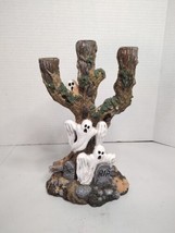 Spooky Halloween Candelabra Ghost Tree Triple Candlestick Holder 10&quot; High - £10.76 GBP