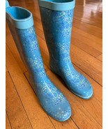 GMA NY NY Womens Rain Boot  Size 7 Aqua Blue with Floral Pattern VG cond... - £7.07 GBP