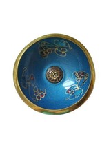 Vintage Judaica Pedestal Tazza Bowl Blue Enamel &amp; Brass Footed 3 1/2&quot; Tall - £31.23 GBP