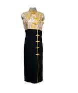 Satin Cheongsam yellow black Chinese Asian Qipao Long Maxi Dress Size L - $29.69