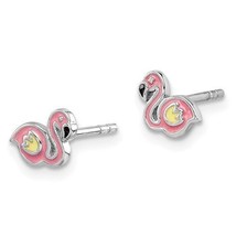 Sterling Silver Rhodium-plated Polished and Multi-color Enameled Flamingo Childr - £29.16 GBP